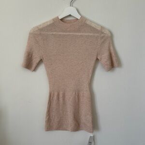 Wolford Ribbed Knit Short Sleeve Cashmere Sweater Top Size S